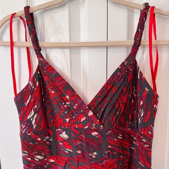 BCBGMaxAzria Red Black White Abstract Dress Size 4 Back Zipper Spaghetti Straps - Picture 3 of 15